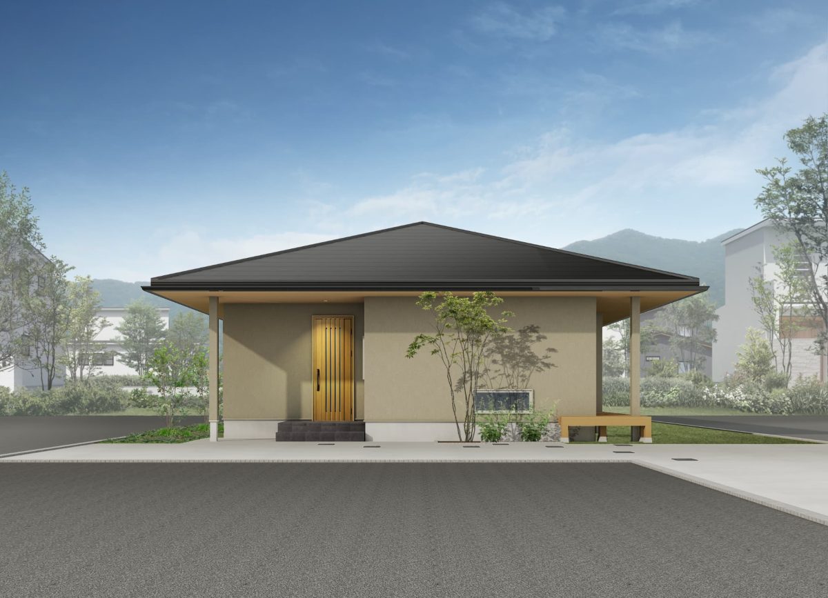過度な装飾や複雑な構成を避け、シンプルさを大切にした外観。<br>山裾の豊かな街並みに溶け込む佇まいです。