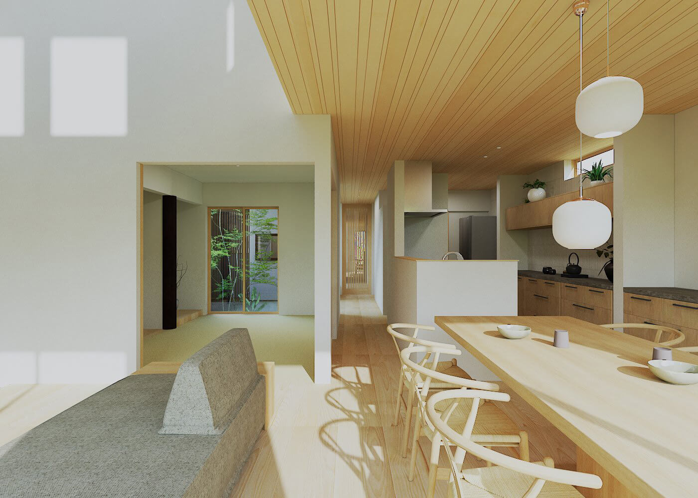 パティオと吹き抜けがもたらす、開放感あふれる住まい