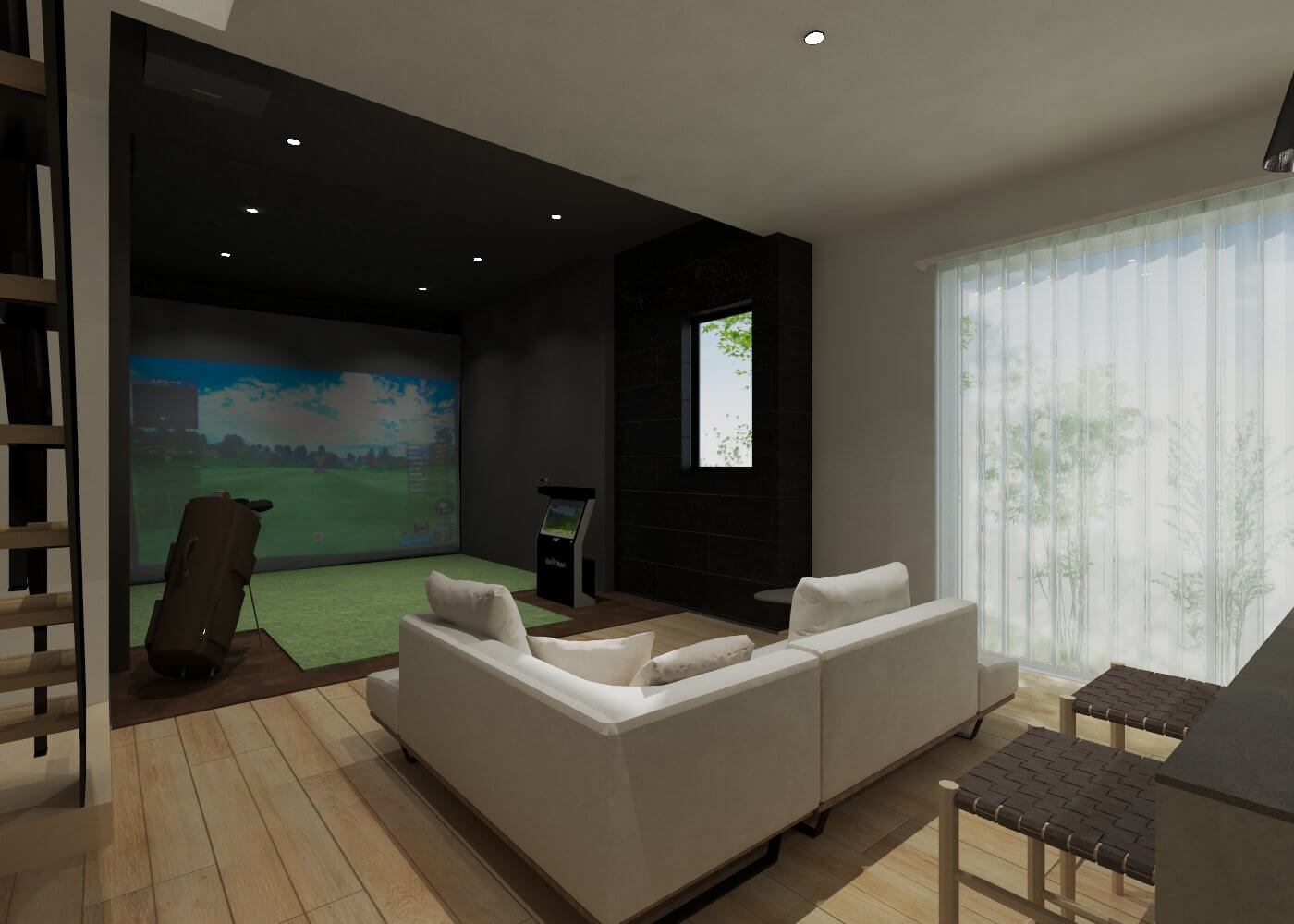 趣味を楽しむ、ゴルフシミュレーターがある家